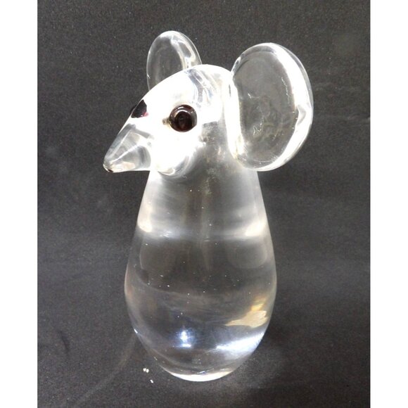 Crystal Glass Mouse Paper Weight 5.5 in. Tall Black Eyes - Picture 3 of 4
